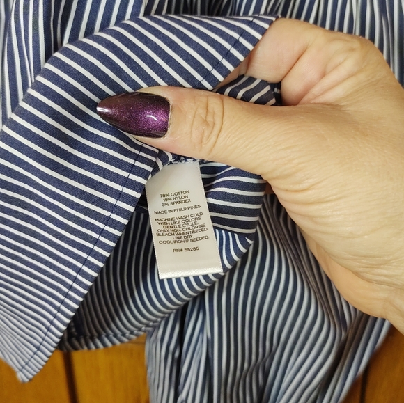 Express blue& white striped sexy off shoulder puff long sleeve Bardot blouse - Picture 11 of 11